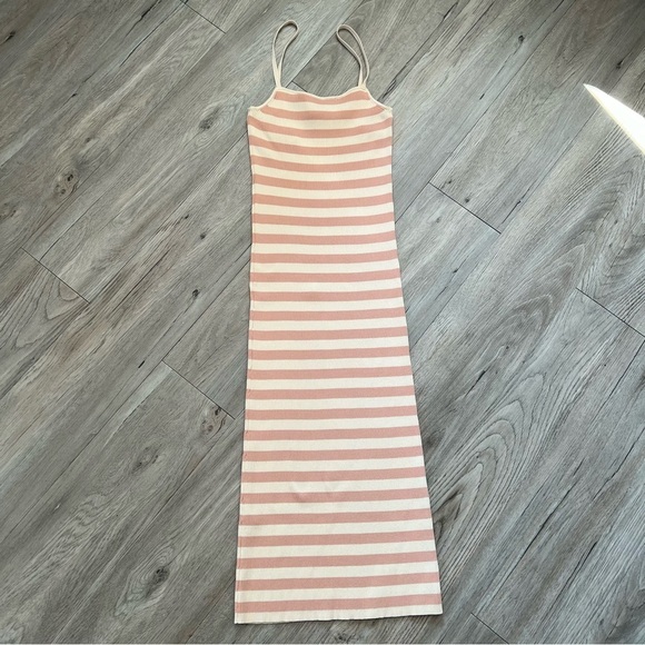 Zara Pink and Cream Striped Midi Dress - Picture 4 of 4